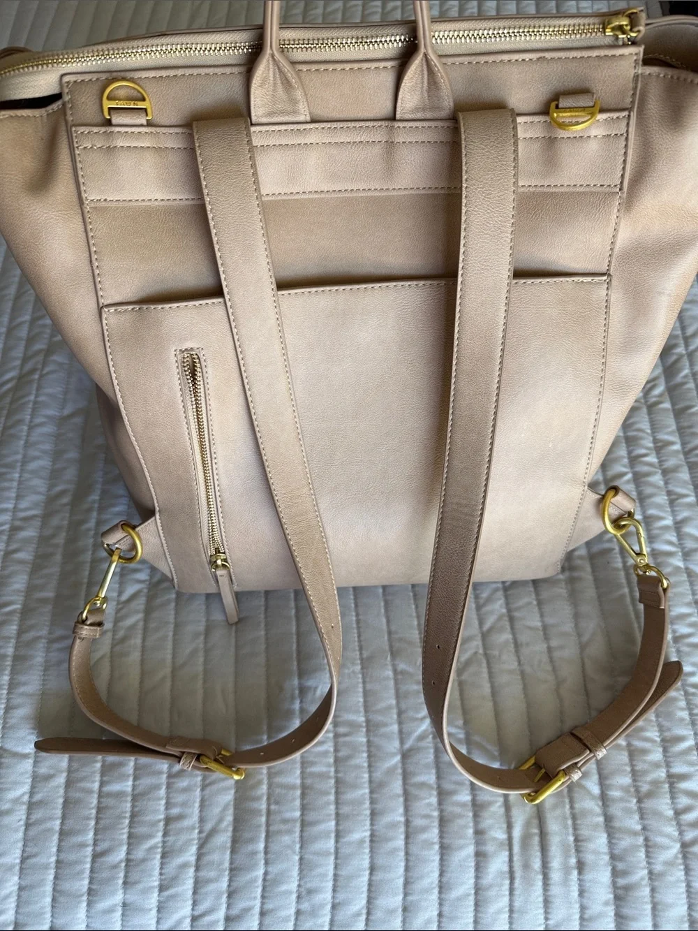 Fawn Design Neutral Beige Convertible Leather Backpack